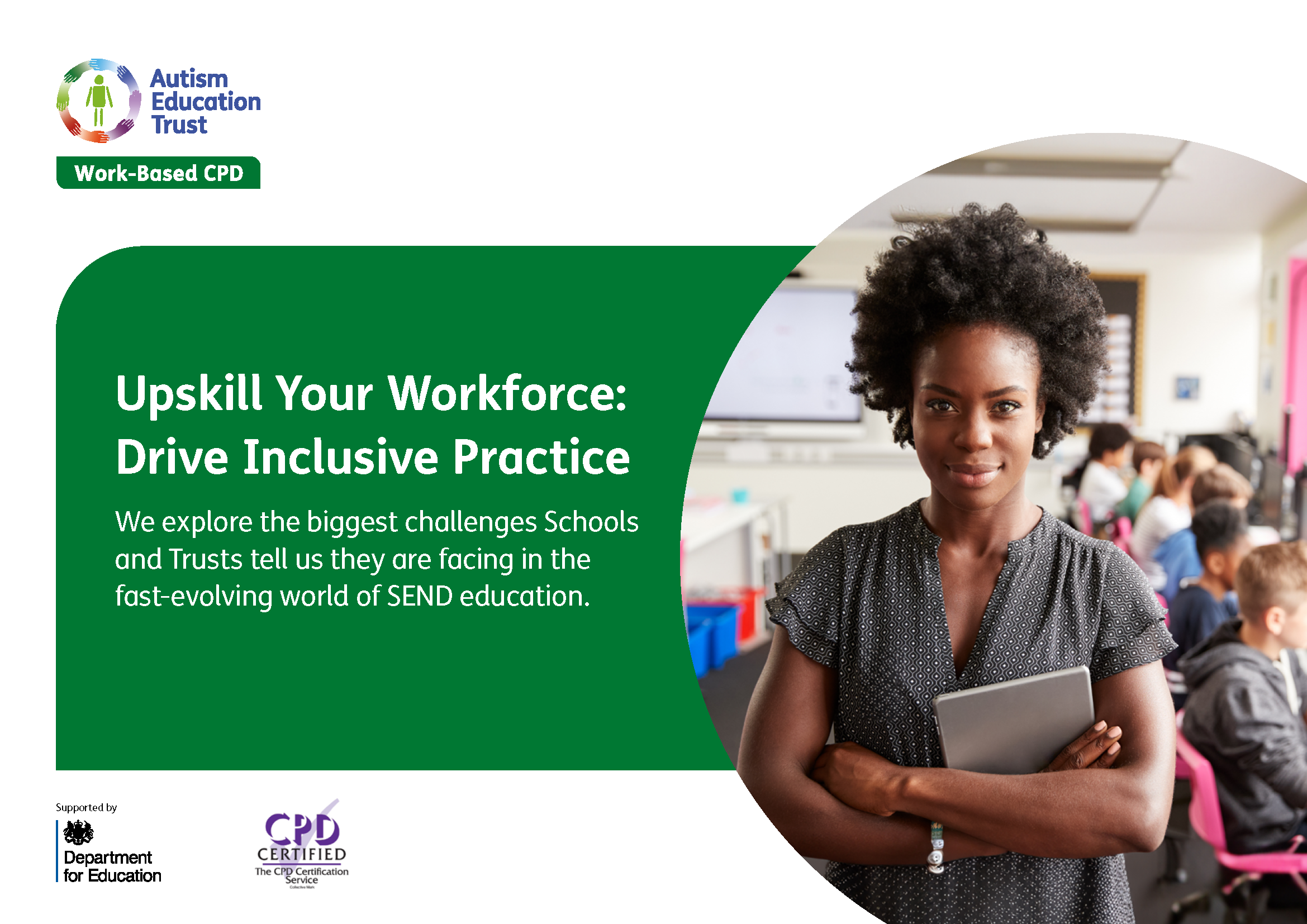PDF Cover reads: Upskill Your Workforce and Drive Inclusive Practice: We explore the biggest challenges Schools and Trusts tell us they are facing in the fast-evolving world of SEND education.