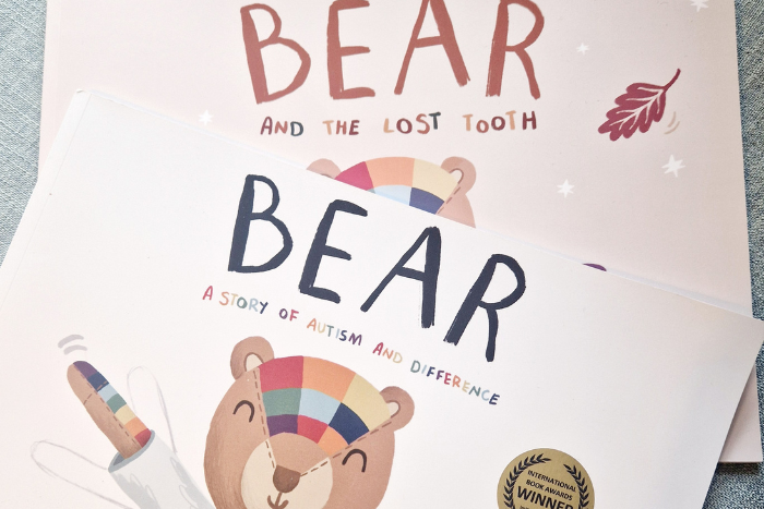 Two book covers read: Bear and the lost tooth, and Bear: A story of autism and difference.